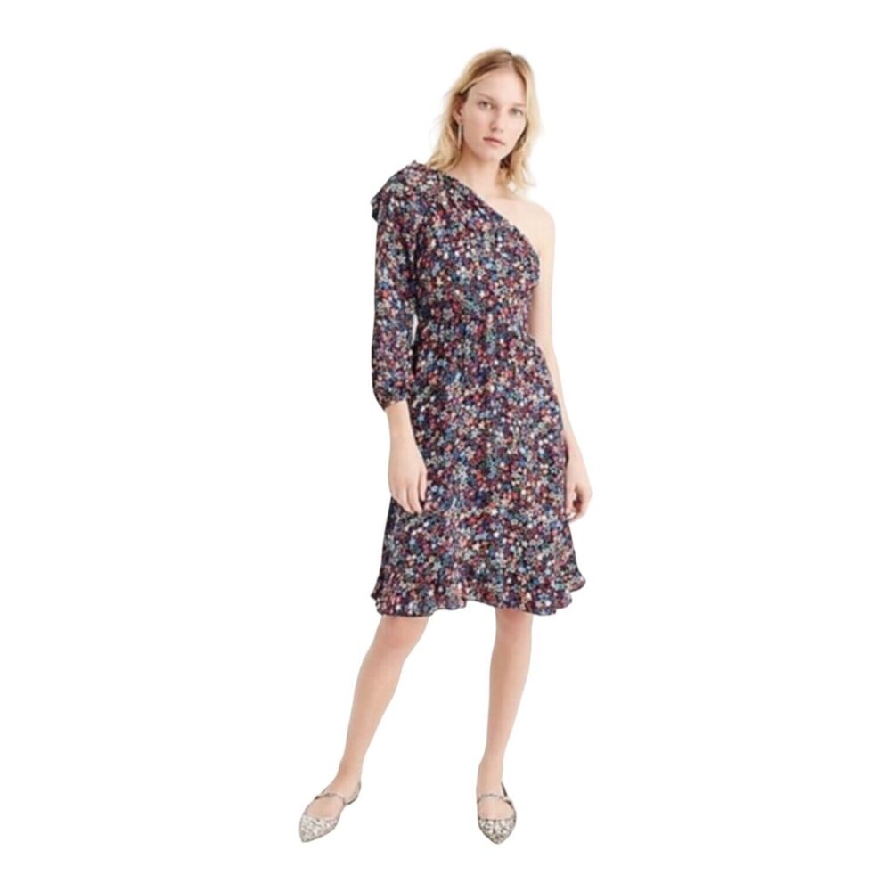J. CREW Womens One Shoulder‎ Dress Size 6 Kaleidoscope Star Print Multi Color